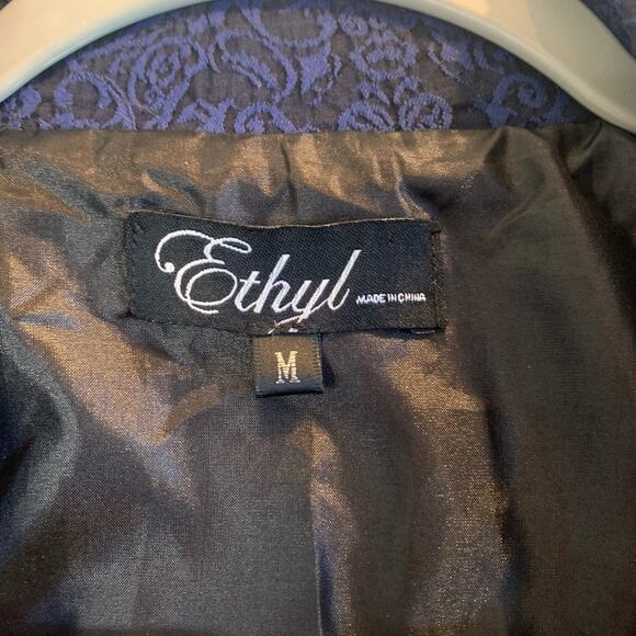 Ethyl Patterned Long Coat Women's M Blue Brocade Button Down Victorian (0317) - Picture 2 of 12